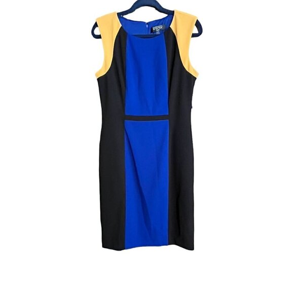 Kasper Sleeveless Blue, Black & Gold Sheath Dress, Size 6 - Picture 1 of 11